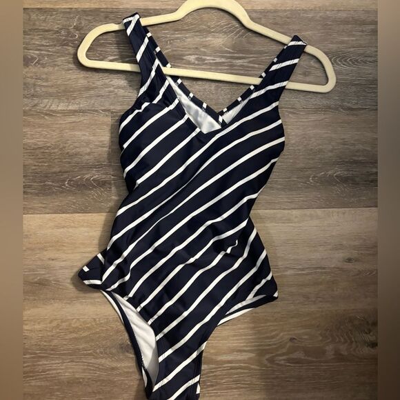NWT Kona Sol Striped Navy and White Swimsuit Sz Small - Picture 2 of 7